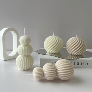 Bougie parfumée nordique côtelée en forme de boule, spirale rayée, empilable, décoration d'intérieur, cadeau - Product Image 3