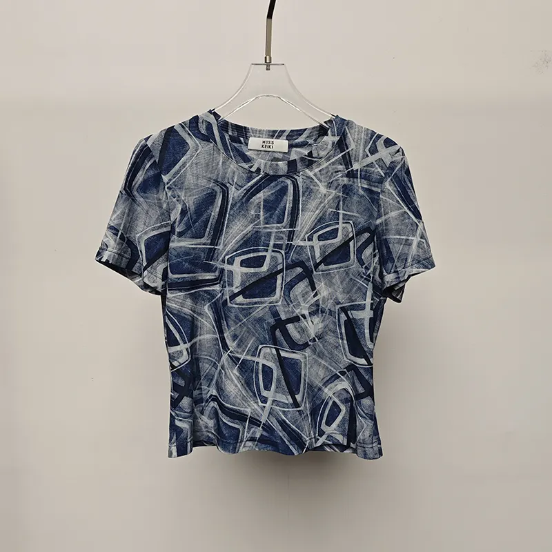 Custom High Quality Slim Fit Lightweight Blue Mixed Color Casual Fashion Comfortable Short-Sleeve Mesh Shirt For Women