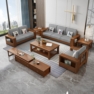 Chinese Style Solid Wood Sofa Set L-Shaped <b>Storage</b> Living Room Furniture Modern Minimalist Fabric Sofa for Small Apartment - Product Image 2