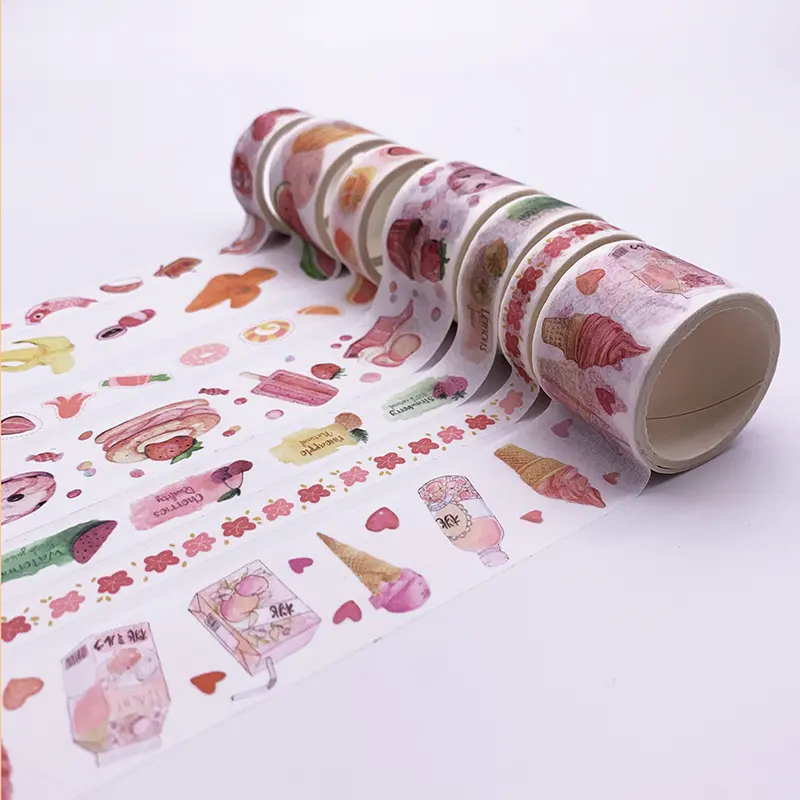 Оптовая продажа, декоративная лента, бумажная клейкая лента с индивидуальным принтом, цветная розовая Маскировочная лента из фольги