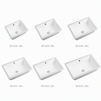 Vasque sous-comptoir rectangulaire en céramique moderne avec trou de trop-plein, blanc brillant, pour salle de bain d'hôtel ou usage domestique