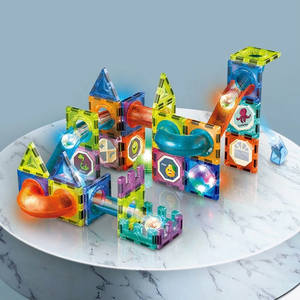 Mattoncini Magnetici Fai-da-Te 3D, Blocchi Magnetici per Costruzioni, Pista per <span class=keywords><strong>Biglie</strong></span> con Luci, Giocattolo Educativo STEM in Plastica Ecologica per Bambini - Product Image 3