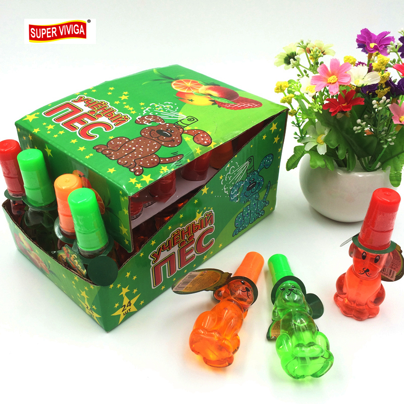 Funny sweet dog shape fruit flavor spray liquid candy