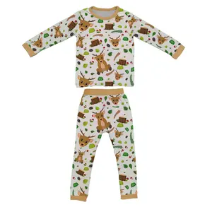 Ensemble de vêtements de printemps pour enfants, ensemble cadeau de vêtements chauds pour bébés, ensemble de pyjamas en bambou et viscose avec chevreuil Sika, ensemble de vêtements à manches longues pour bébés et garçons