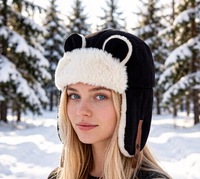 Damen Warme Ohrenschützer Verdickte Ohrenklappen-Mütze Winter Kälteschutz 100% Wolle Tarnmuster Katzenohren-Mütze 2026 Russische Mütze