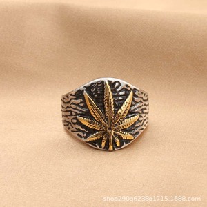 Bague en acier inoxydable doré pour homme, motif feuille, style décontracté, ethnique, rétro, tendance, motif végétal, géométrique, Guangzhou - Product Image 4