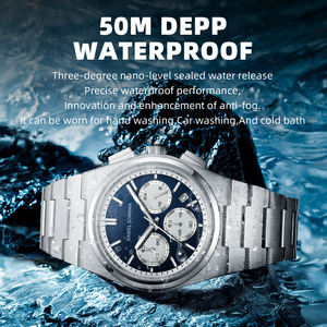 นาฬิกาแฟชั่นลำลองสำหรับผู้ชาย ปฏิทิน สายสแตนเลส กันน้ำในชีวิตประจำวัน เรืองแสง นาฬิกาควอตซ์ - Product Image 3