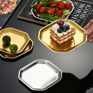 Plat octogonal coréen en acier inoxydable, assiette géométrique pour apéritifs, récipients alimentaires durables, couleur argent/or, outil pour desserts et pâtisseries - Product Image 4