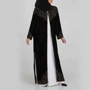 Stokta yeni Varış Tasarım Müslüman Elbise Yumuşak Toptan Jubah Ön Açık Son Modelleri Abaya
