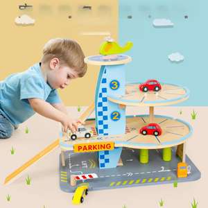 Simulación de <span class=keywords><strong>madera</strong></span> para niños, pequeño eje de elevación de doble capa, estacionamiento, transporte urbano, gasolinera, coche de juguete - Product Image 1
