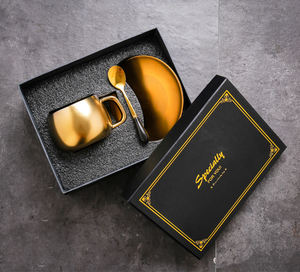 Juego de tazas de té de café turco <span class=keywords><strong>capuchino</strong></span> Espresso de porcelana con mango de borde dorado de lujo esmaltado de cerámica con caja de regalo - Product Image 5