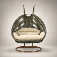 Fauteuil suspendu double en rotin pour patio, avec support métallique, pour villa et extérieur