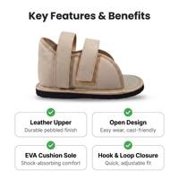 Chaussure de récupération légère en cuir avec fermeture auto-agrippante, semelle EVA et bout ouvert, idéale pour les plaquettes de plâtre et la correction des hallux valgus