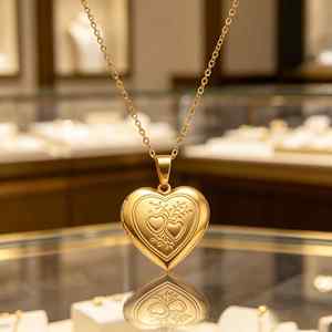 Ciondolo placcato oro a forma di <span class=keywords><strong>cuore</strong></span> rotondo. Il ciondolo portafoto può essere aperto. Elegante. - Product Image 3