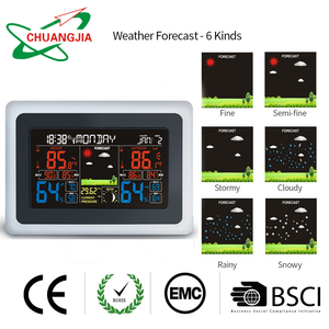 Hiển thị màu kỹ thuật số Trạm thời tiết không dây đồng hồ nguyên tử với áp suất khí quyển dự báo lịch đèn nền có thể điều chỉnh - Product Image 2