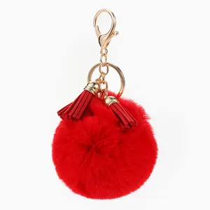 Approvisionnement direct d'usine lapin boule de fourrure porte-clés dames sac pendentif en peluche boule velours gland porte-clés en gros