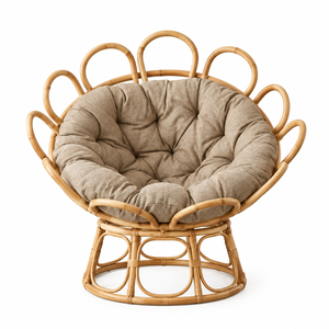 Fauteuil de salon élégant en rotin naturel avec coussin en lin capitonné, confortable pour l'extérieur, style bohème, pour salon, chambre, hôtel, resort, boutique - Product Image 4