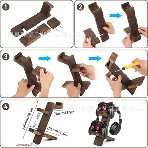 Wooden Game <b>Controller</b> Stand With Headphone Holder Desktop Storage Rack For <b>Gaming</b> Accessories - Product Image 3