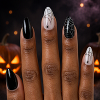 Faux ongles gothiques d'Halloween à pression, forme amande pointue, noirs, réutilisables