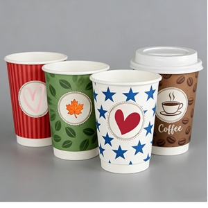 Bicchieri di Carta Ecologici a Doppia Parete per Caffè, Personalizzabili con Stampa, per Feste, con Coperchi per Caffetterie - Product Image 1
