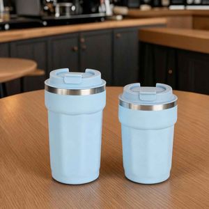 Gobelet isotherme en acier inoxydable avec couvercle, design minimaliste, couleur noire, double paroi, thermos pour boissons chaudes et froides - Product Image 5