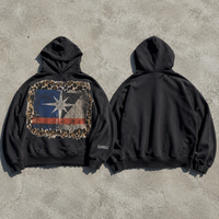 Sweat à capuche unisexe en molleton bouclette 400 g/m² délavé à l'acide, coupe courte, effet vieilli, avec ourlet brut, logo personnalisé, style streetwear ample