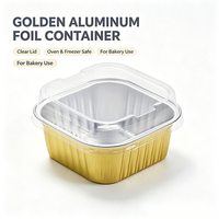 Contenant de cuisson en aluminium doré en gros avec couvercle transparent, résistant au four et au congélateur, gobelet jetable pour desserts et gâteaux pour boulangerie