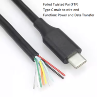 Kabel USB Type C Male ke Open Cable Custom, Tersedia 2 4 6 10 12 16 24 Kawat, Kabel Data Daya 3A 5A Pengisian Cepat