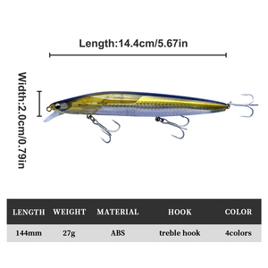 4 Couleurs Pêche en eau salée 144mm 27g Flash Blade Minnow Fishing Lures ABS Plastic Surface Wobbler Baits Floating Minnow Lure - Product Image 3