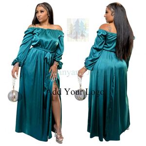 Chic <span class=keywords><strong>Curvy</strong></span> Elegant Outfits Vestidos de fiesta Maxi para mujer Manga con abertura lateral Cintura con cinturón Elegante vestido de fiesta de satén - Product Image 5