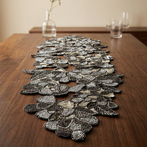 Camino de Mesa Bordado Floral Gris Plateado, Decoración Clásica para el Hogar, Lavable - Product Image 4