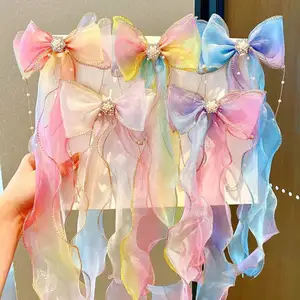 wholesale princess Rainbow Ribbon Bow Cute Braid Hairpins Butterfly children's braid hairpins kids lovely Ribbon clips