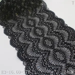 New design 87% nylon 13% Spandex Breathable lace soft Black stretch lace trim 24cm width bra underwear