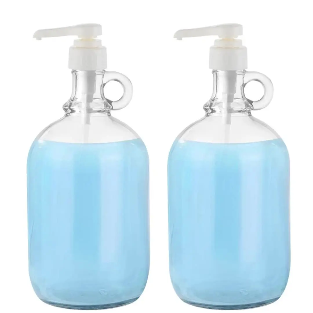 2 Liter 67.6 Oz Large Capacity Clear Glass Soap Laundry Soap Dispenser Bottle With Pumps For Detergent Liquid Fabric Softener