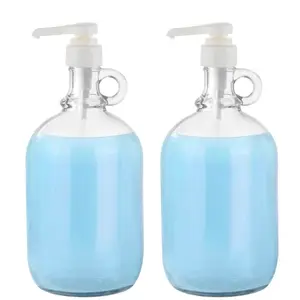 2 litre 67.6 Oz büyük kapasiteli şeffaf cam sabun çamaşır sabunu dağıtıcı şişe deterjan sıvı için pompalar ile kumaş yumuşatıcısı