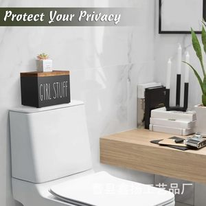 Boîte de rangement en bois avec couvercle 8x5.2x6 pouces, étiquette pour articles de fille, pour tampons, capsules de lessive, usage domestique - Product Image 5