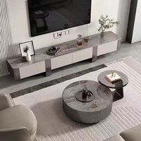 Ensemble de table basse ronde en verre trempé en acier inoxydable ardoise italienne pour la maison