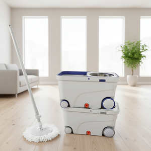 Ensemble serpillière rotative et seau en microfibre à double entraînement avec roues, système de nettoyage essoreur sans lavage à la main - Product Image 2