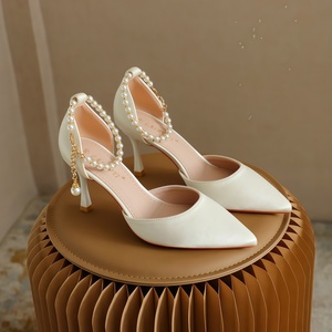 Luxury Designer French-style Pearl-embellished Pointed-toe Heels <strong>Womens</strong> Bridal Shoes 6-8cm Heel Height Elegant Pumps for - Product Image 1
