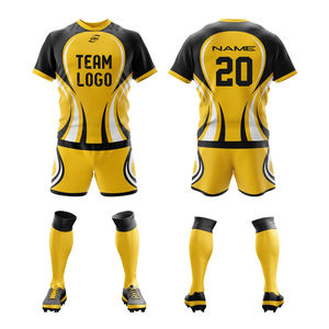 Kustom Jersey Rugby biru laut dan putih bergaris sublimasi Set MOQ rendah pengiriman cepat - Product Image 6