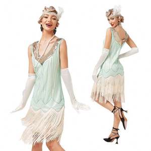 Robe à clapet vintage des années 1920 Double pompon Great Gatsby Cosplay Costume pour Cocktail Party <span class=keywords><strong>Charleston</strong></span> Dance Sequin Stud V-Neck - Product Image 1