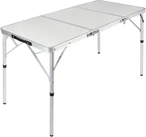 NPOT katlama kamp masası 4ft, ayarlanabilir yüksekliklerde alüminyum bacaklar ile taşınabilir hafif üç kat açık masa