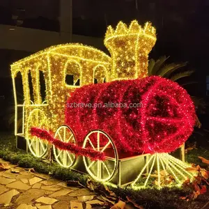 Decoración de calle para parque comercial al aire libre, tren personalizado LED con motivo de paisaje navideño, luz gigante de tren de Navidad