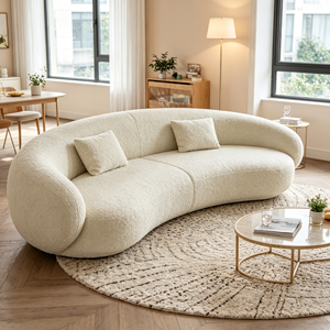 Modern Curved Boucle <b>Sofa</b> Three Seat Pillow Back Living Room Upholstered Furniture - Product Image 2