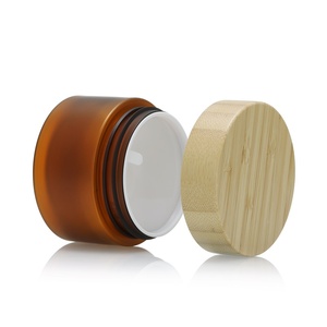 Tarro cosmético esmerilado para mascotas 50g 150g 250g <span class=keywords><strong>500G</strong></span> 8 <span class=keywords><strong>Oz</strong></span> Scrub marrón ámbar tarro de mantequilla corporal con tapa de madera de bambú - Product Image 3