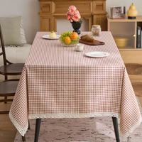 Nappe Rectangulaire en Coton et Lin Rayée Style Japonais avec Bordure en Dentelle, Multi-usages pour Salle à Manger et Chambre, Fabriquée en Chine