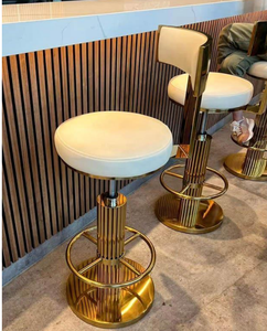 Modern White <b>Leather</b> Bar Chair Brushed Gold Stainless Steel Pedestal Swivel,adjustable Counter <b>Stool</b> for Home Bar Hotel - Product Image 3