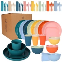 Meilleures ventes : Ensemble de vaisselle moderne 8 pièces en plastique peint à la main, bols carrés/ronds à grain vertical, tasses et couverts, compatible micro-ondes