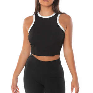 Camiseta sin mangas con diseño de colores contrastantes para mujer, Chaleco Corto ajustado de costilla personalizado de fábrica - Product Image 4