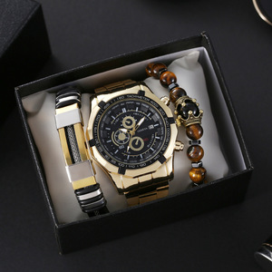 Men's Steel Strap Watch Bracelet Three Piece Set Box Souvenir Father's Day Christmas Valentine's Day Gift Set Business Style